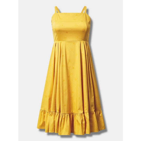 NWT! Torrid Disney Yellow Mickey Mouse Embroidery Midi Strappy Skater Dress 5x - Picture 3 of 4